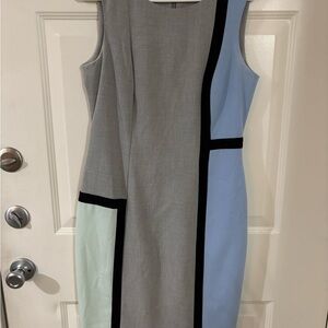 Calvin Klein Gray and Blue Colorblock Midi Dress
